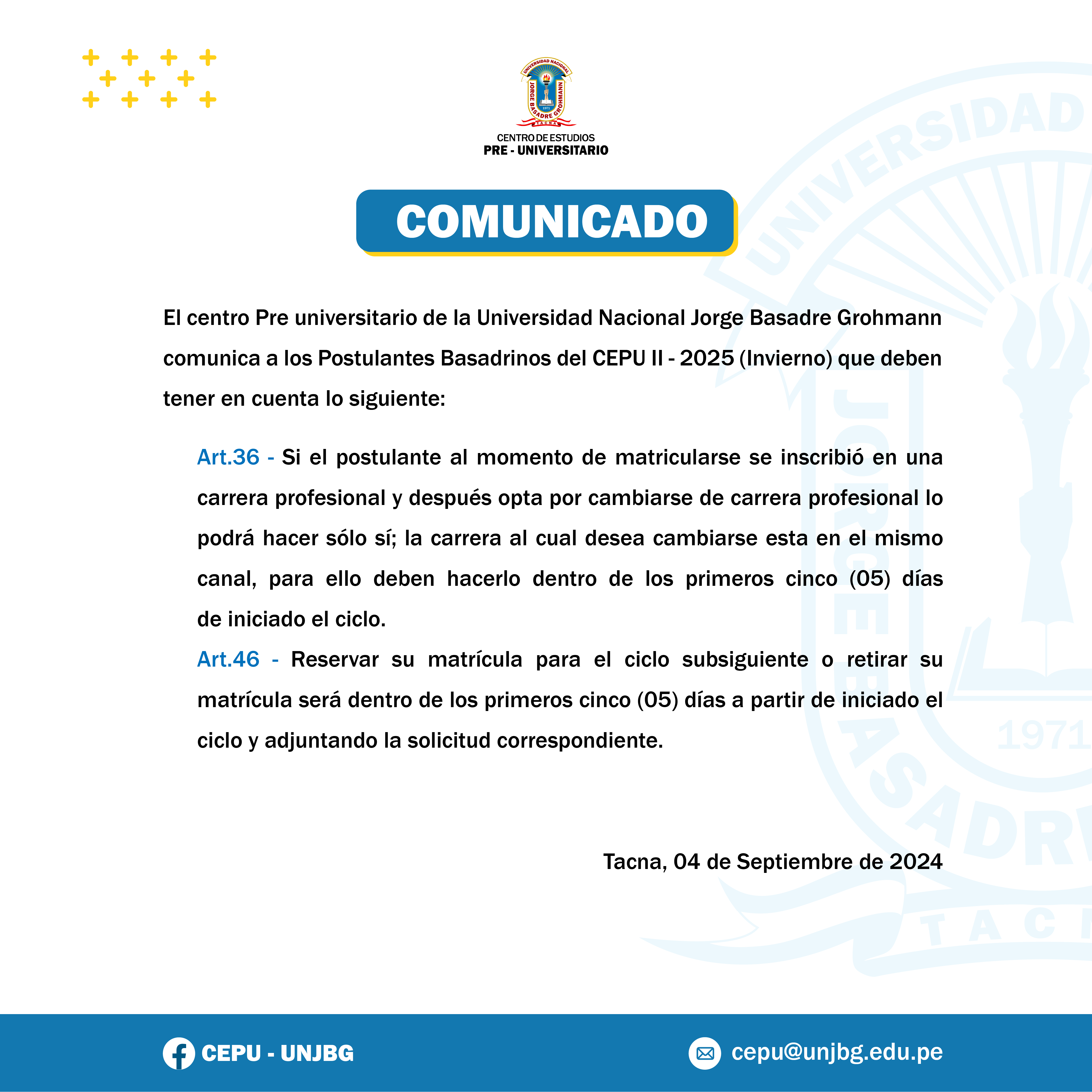 COMUNICADO REGLAMENTO CEPU 2025